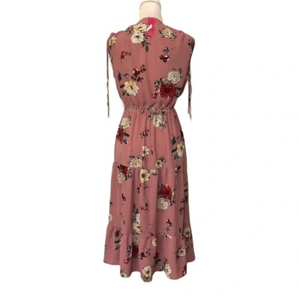 NWT Blush Rose Pink Floral Faux Wrap Midi Dress